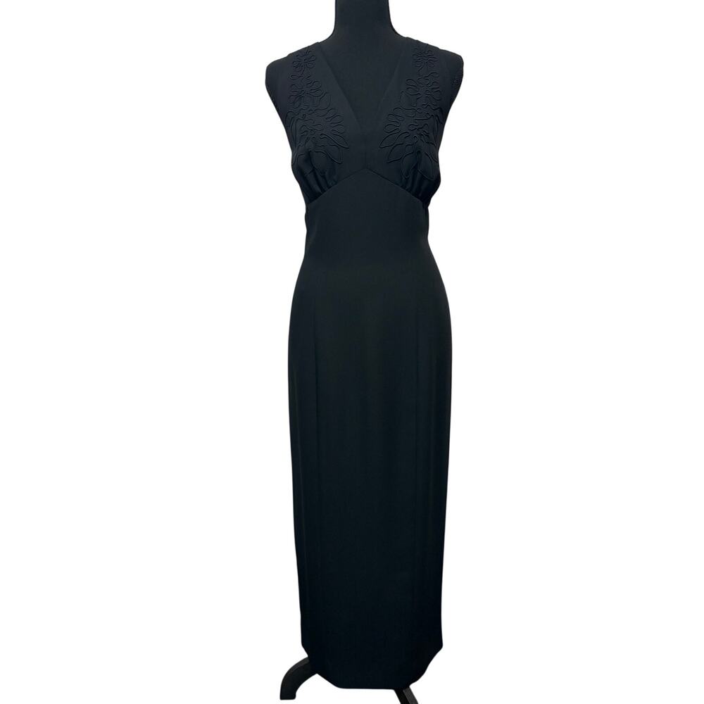 Vintage Liz Claiborne Dress Size 12 Black Maxi Soutache Open Back Formal